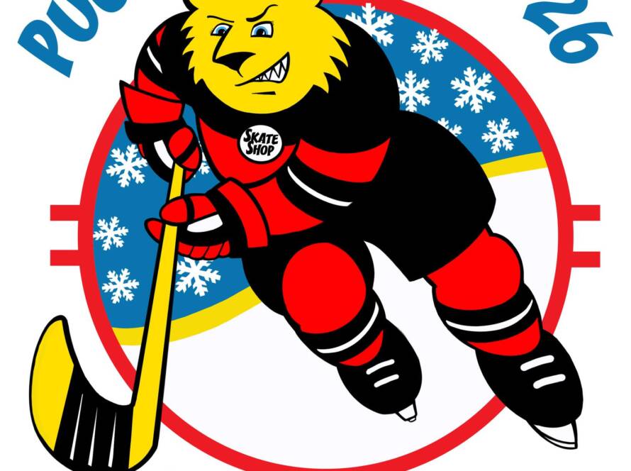 Puck Appaloosa '26 featuring a bear skating with hockey stick