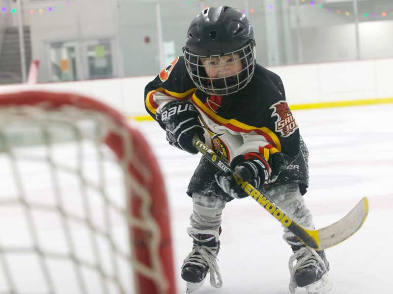 Youth hockey player at Palouse Ice Rink