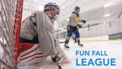 Adult league hockey players on the ice